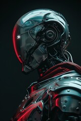 Generate a cinematic portrait of a robot wearing a battle-worn suit of armor