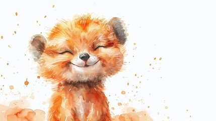Obraz premium Watercolor depiction of baby fox with eyes shut and head leaning on ground