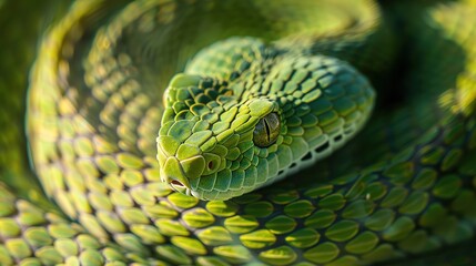 Obraz premium Green Goldy Skin Viper Snake - Reptile