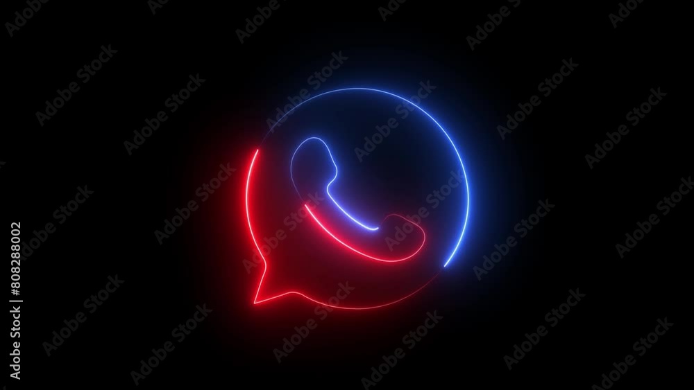 Poster neon call icon voice animation on black background.