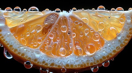   Close-up of a halved grapefruit with water droplets on top