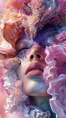 Create an image of a woman's face, with her eyes closed