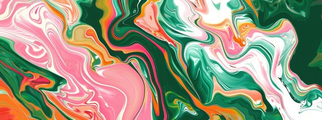 Abstract background with green, pink, and orange colors, asymmetrical colorful pattern