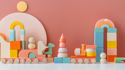 Sustainable Wooden Educational Toys on Soft Pink Background