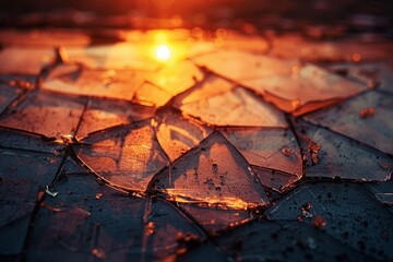 Cracked glass with a warm glow. - Powered by Adobe