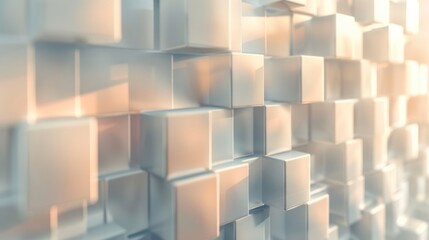 3D background minimalism. A wall with 3D blocks. 3D wallpaper with white cubes. Futuristic concrete background, with copy spase