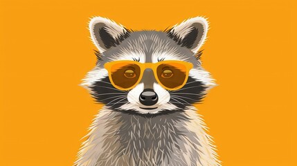   A Raccoon with Sunglasses on Yellow Background