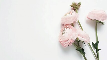   A cluster of pink blossoms resting atop a white table, adjacent to a vase containing a bloom