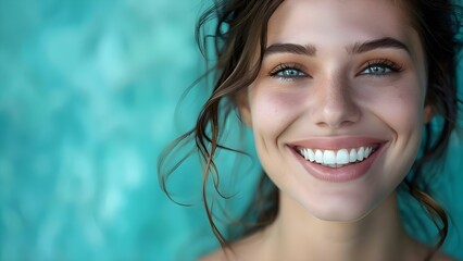 Young woman with perfect healthy smile symbolizing dental care and oral health. Concept Dental Care, Oral Health, Healthy Smile, Young Woman, Dentistry