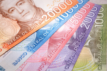 Chile banknotes, all denominations, Financial and business concept