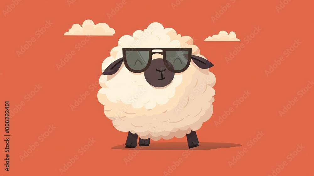 Aufkleber sheep with sunglasses on head in red background with sky in background