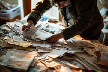 Organizing Financial Documents: A Person Deciding on Bills and Papers to Manage Clutter