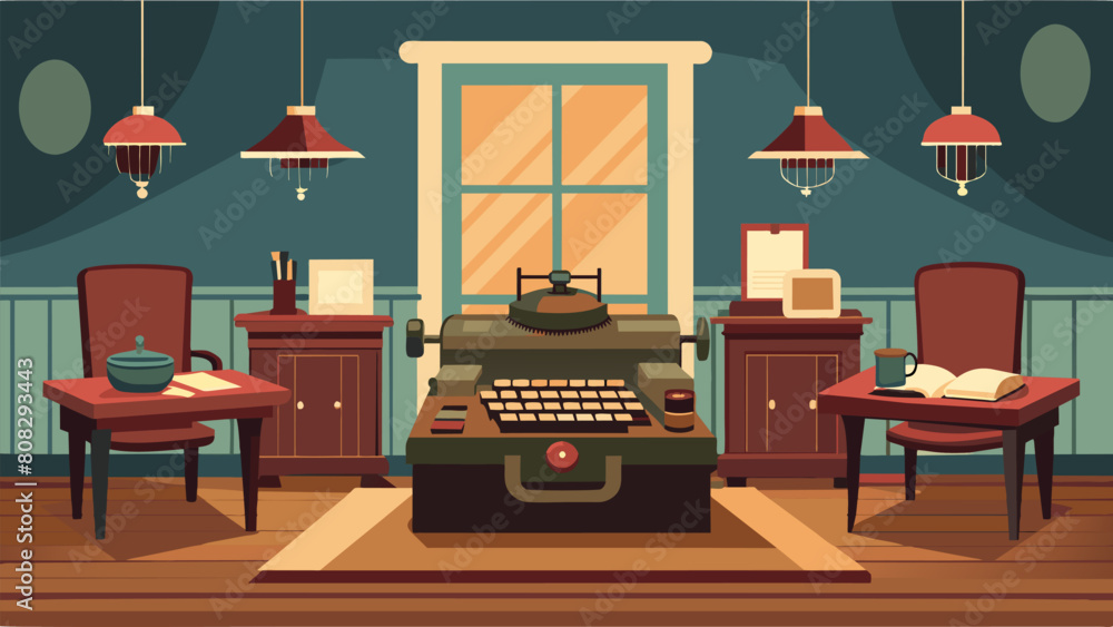 Wall mural a private office lined with elegant typewriters from the past adding a touch of sophistication to th