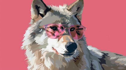 Obraz premium Close-up image of a dog in glasses with a pink background and a white dog with pink glasses
