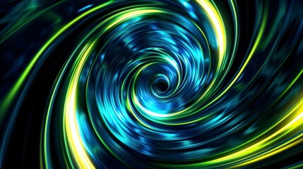 spiral tunnel abstract background blue and green circles glowing effect 3d illustration dark background