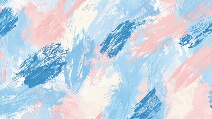 Soft, airy brushstrokes in baby blue and pale pink, floating upwards in a light, fluffy pattern, symbolizing the gentle welcome of a new life