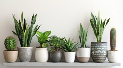 Row of Potted Plants on Shelf