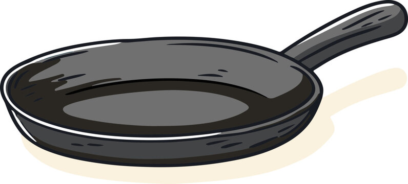 A classic black frying pan vector art, ideal for culinary websites, cooking tutorials, and kitchenware advertisements.