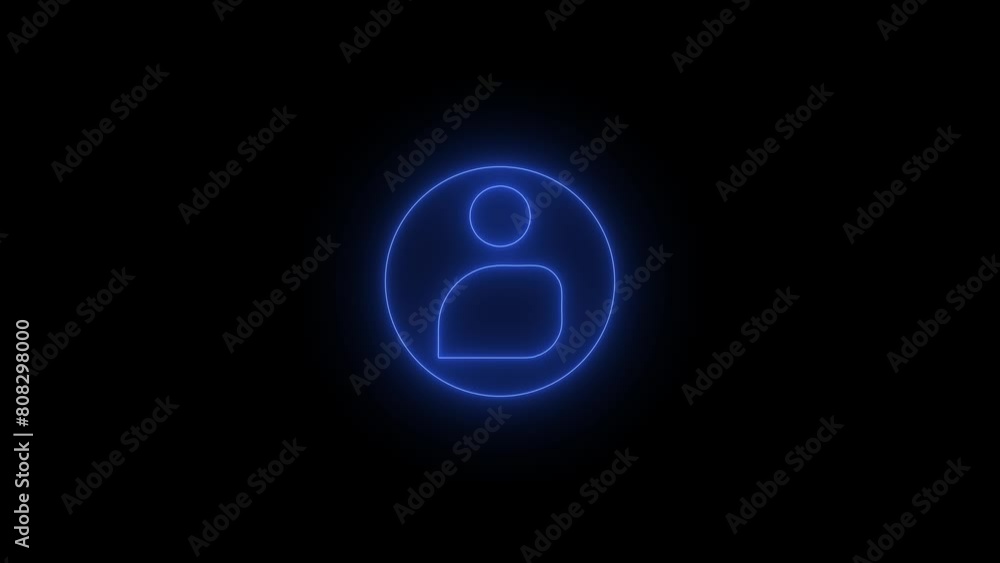 Poster neon user line icon inside circle, user information. social network user id icon black background.