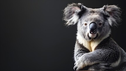 Fototapeta premium Koala with Crossed Arms on Black Background