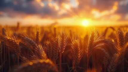 Fototapeta premium Wheat Field With Setting Sun