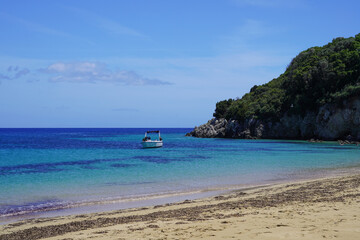 Marathonisi island , popular touristic destination and turtle nesting spot near Limni Keriou