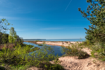 Vitrupe river mouth on sunny spring day
