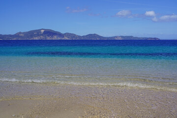 Obraz premium Marathonisi island , popular touristic destination and turtle nesting spot near Limni Keriou