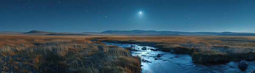 Moonlit tranquility of the grassy plains,