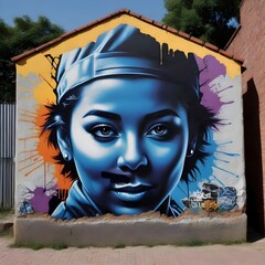Realistic urban wall graffiti portrait