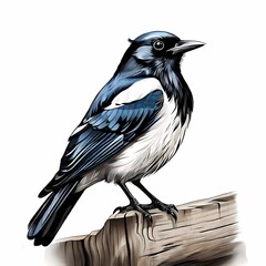 vector illustration of a monogram of a magpie bird on a tree trunk