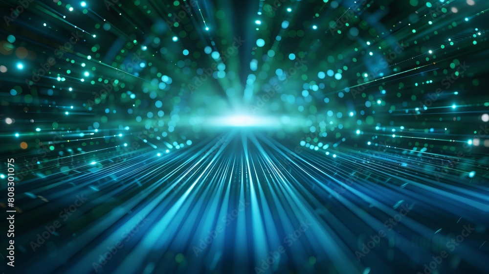 Poster a blue and green background symbolizes digital technology speed connection, featuring abstract commu