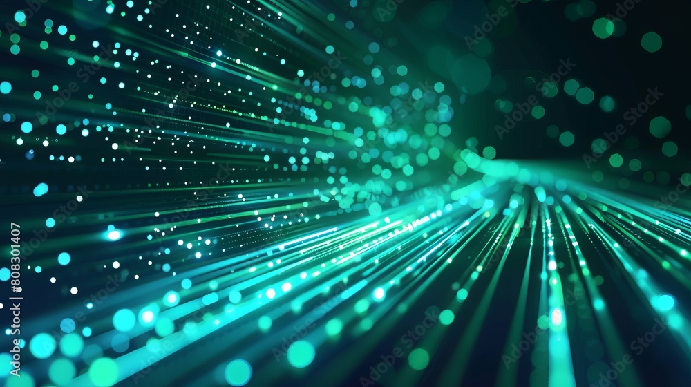 Poster a blue and green background symbolizes digital technology speed connection, featuring abstract commu
