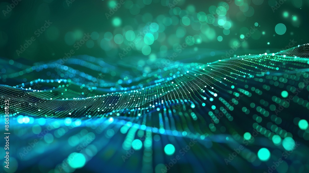 Poster a blue and green background symbolizes digital technology speed connection, featuring abstract commu