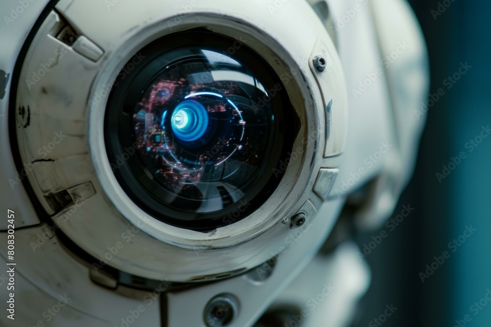 Poster autonomous android eye robot. data human tech. generate ai