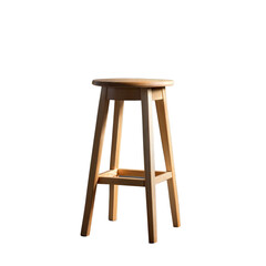 Wooden Bar Stool Isolated on Transparent Background in Well-Lit Studio Setting