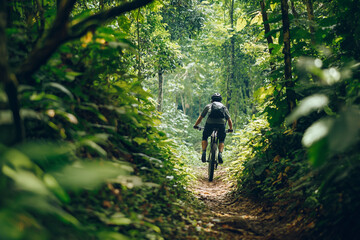 Mountain biking through rugged terrain in a scenic environment