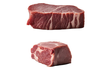 Obraz premium 2 different cuts of dry-aged beef each showcasing the depth of flavor achieved through the aging isolated on transparent background