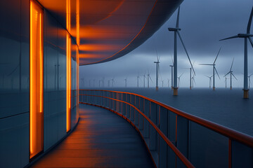 Offshore wind farm with large turbines harnessing wind power