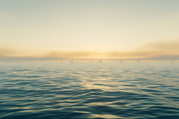 Wind turbines at sea efficiently generating renewable energy