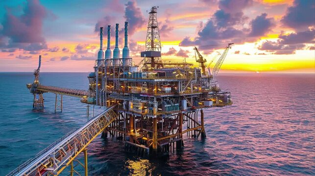 Oil and gas industry,Oil Rig at Sunset.