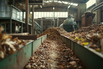 Workers sorting organic waste at a biodegradable facility