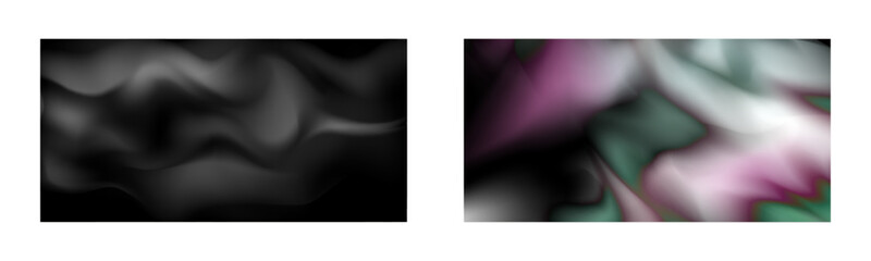 Dark gradient. Multi-colored smoke effect. Northern lights. Unusual abstract background. Wallpaper or cover. Set of two backgrounds.