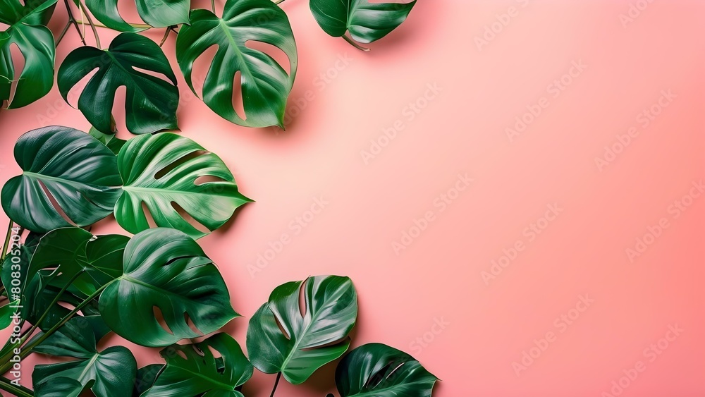 Poster minimal summer banner with philodendron leaves on isolated background capturing summer vibes. concep