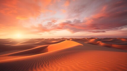 Desert dunes panorama at sunset, 3d render illustration