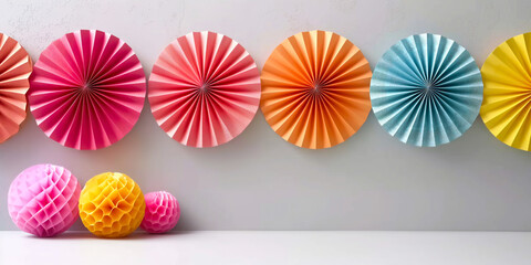 Colorful Paper Decor on wall and floor. DIY art installation for festive