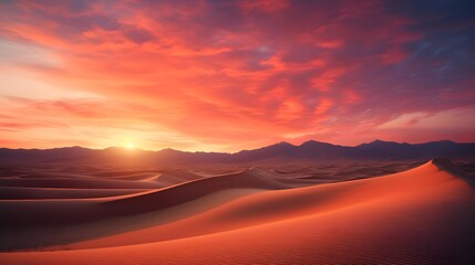 Panorama of sand dunes in the desert at sunset. 3d rendering