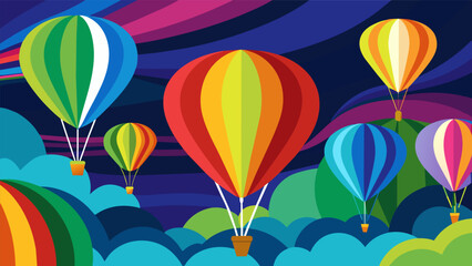 Obraz premium As the race went on the sky transformed into a rainbow of colors with each balloons unique design and hue adding to the beautiful chaos.. Vector illustration