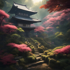japanese temple at sunset