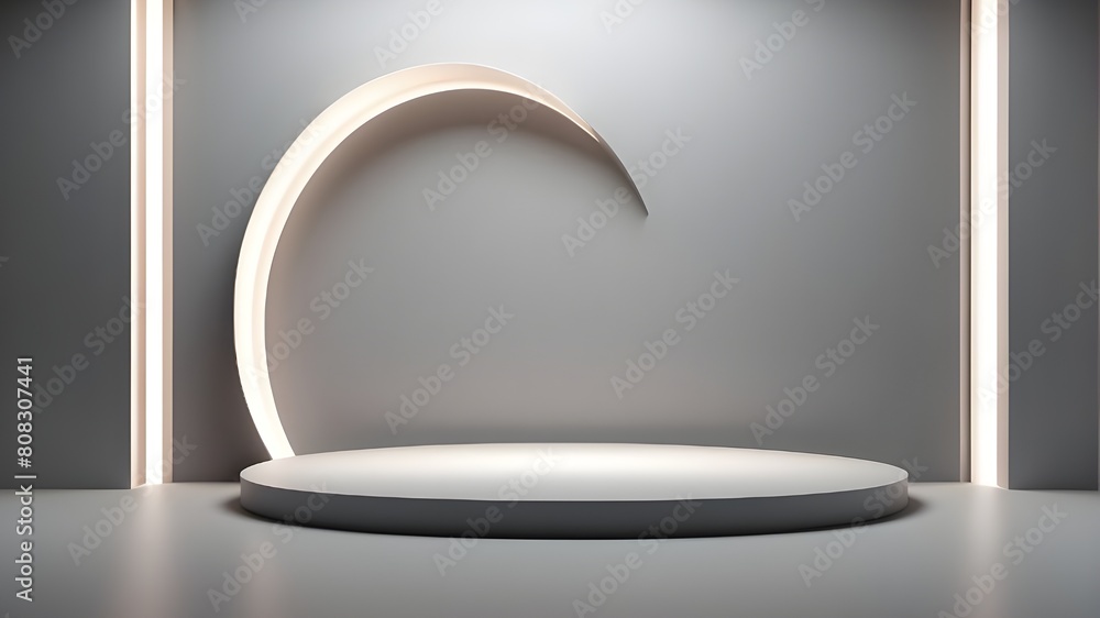 Poster a gray-hued abstract stage or podium on a blank wall background with backlighting can be used for yo